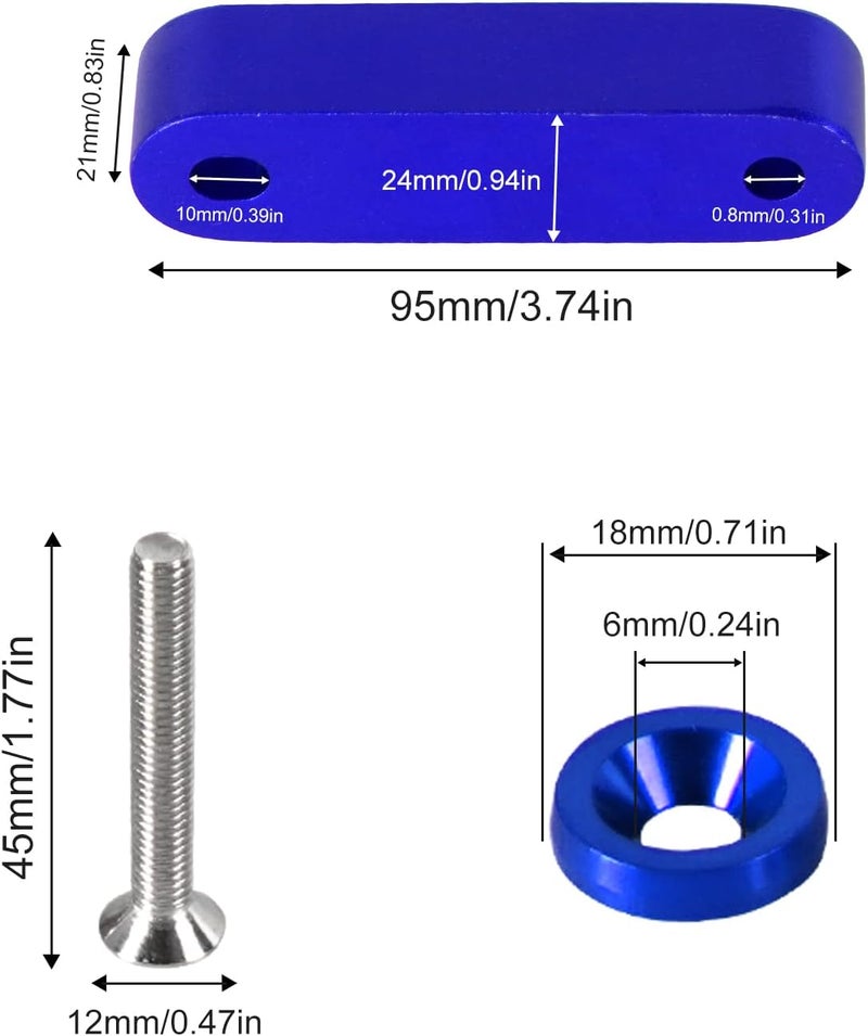 YESHMA Front Hood Vent Space Riser Spacer Modification Kit, Hood Riser Compatible with Honda Civic Acura Integra, Aluminum Alloy Car Hood Vent Spacer Riser for CRX Del Sol (Blue) - Image 4